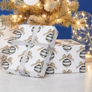Schwarz Weiß Streifen Weihnachtsornament Geschenkpapier