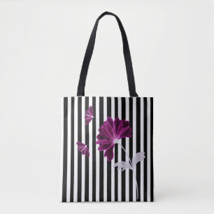 Schwarz-Weiß-Streifen Xray-Blume Wasserfarbe Tasche