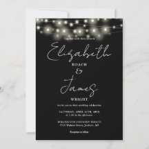 Schwarz-Weiß-String-Lichter Chic-Script-Hochzeit