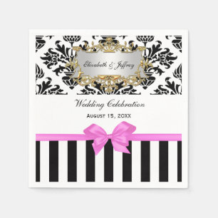 Schwarz-weiß Strip Damask Blubble Gum Pink Ribbon Serviette