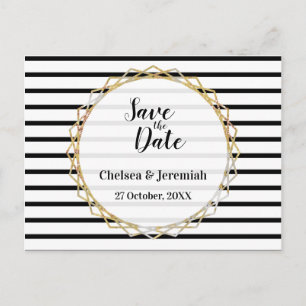 Schwarz-weiß Strip Gold Save the Date Postkarte