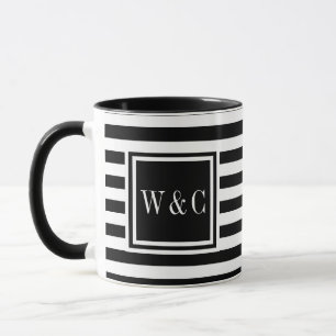 Schwarz-weiß Strip-Monogramm Tasse