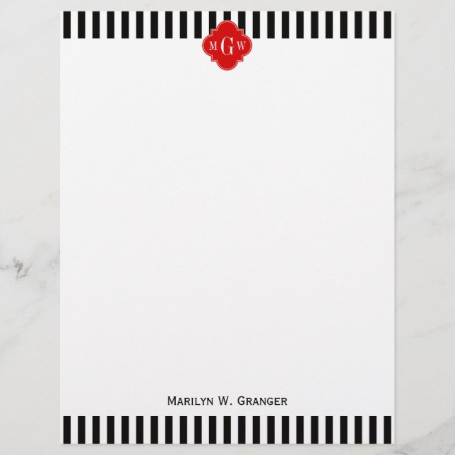 Schwarz-weiß Strip Red Quatrefolie 3 Monogramm (Vorderseite)