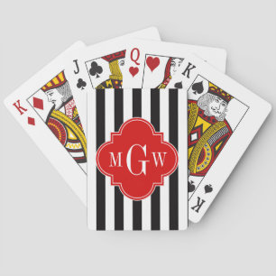 Schwarz-weiß Strip Red Quatrefolie 3 Monogramm Spielkarten
