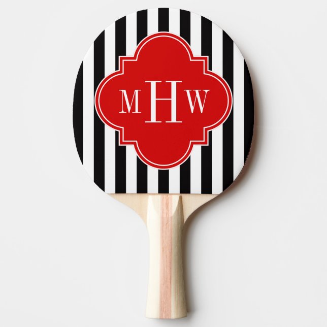 Schwarz-weiß Strip Red Quatrefolie 3 Monogramm Tischtennis Schläger (Vorderseite)