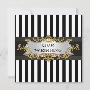 Schwarz-weiß Stripe Black Ribbon Wedite Einladung