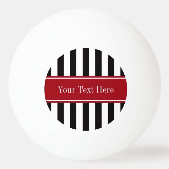 Schwarz-weiß Stripe Cranberry Red Name Monogram Tischtennisball (Vorderseite)