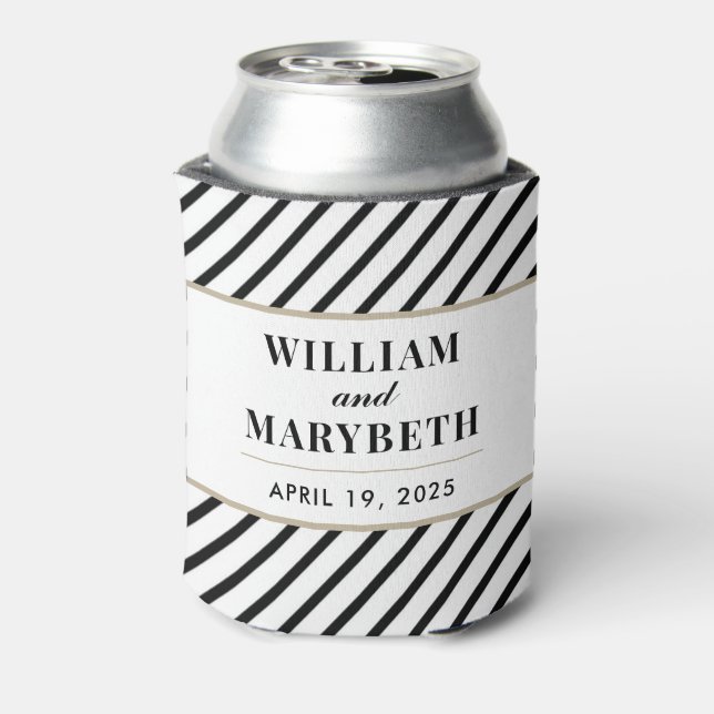 Schwarz-Weiß-Stripe-Hochzeit Dosenkühler (Kanne Rückseite)