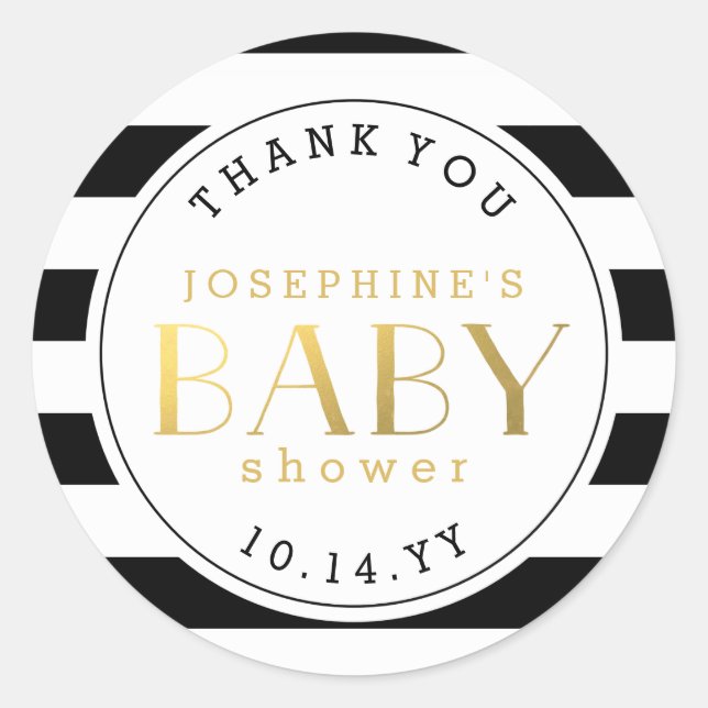 Schwarz-weiß Stripe Imitate Gold Baby Dusche Viele Runder Aufkleber (Vorderseite)