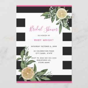 Schwarz-weiß Stripe Lemon Pink Brautparty Einladung