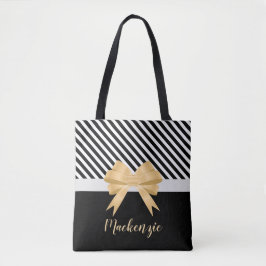 Schwarz-weiß Stripes Goldem Bow Tasche
