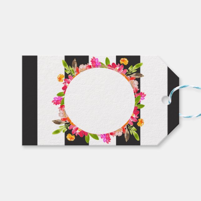 Schwarz-Weiß-Stripte-Geschenketiketten Geschenkanhänger (Vorderseite (Horizontal))