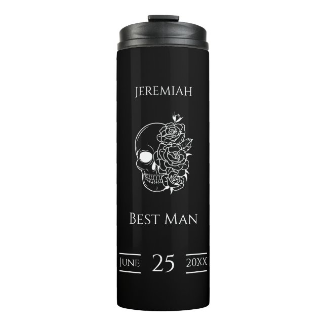 Schwarz-Weiß-Stylish Wedding Trauzeuge-Geschenk Thermosbecher (Vorderseite)