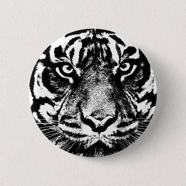 Schwarz-weiß Sumatran Borneo Tiger Eye Artwork Button (Vorderseite)