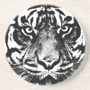 Schwarz-weiß Sumatran Borneo Tiger Eye Artwork Getränkeuntersetzer