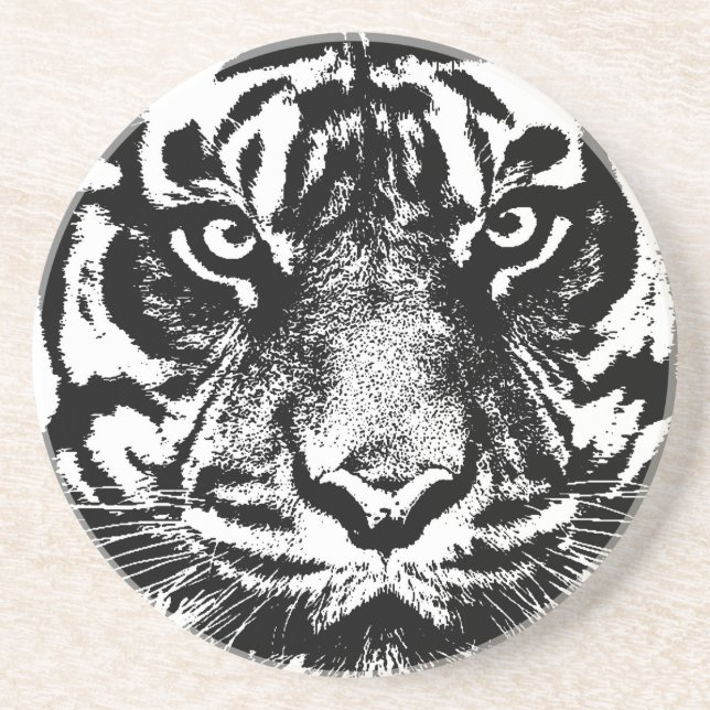 Schwarz-weiß Sumatran Borneo Tiger Eye Artwork Getränkeuntersetzer (Vorne)