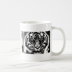 Schwarz-weiß Sumatran Borneo Tiger Eye Artwork Kaffeetasse
