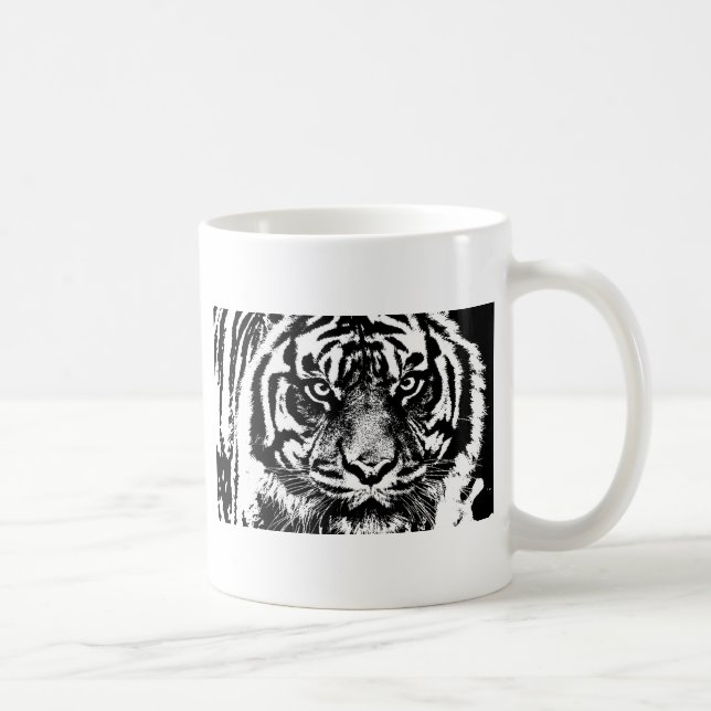 Schwarz-weiß Sumatran Borneo Tiger Eye Artwork Kaffeetasse (Rechts)