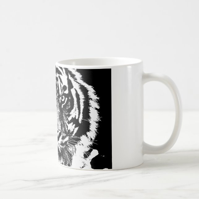 Schwarz-weiß Sumatran Borneo Tiger Eye Artwork Kaffeetasse (Rechts)