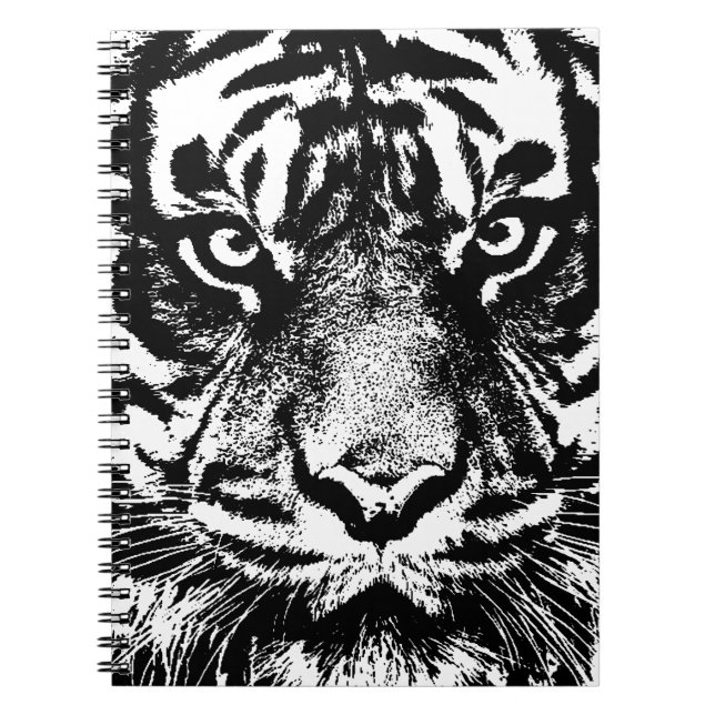 Schwarz-weiß Sumatran Borneo Tiger Eye Artwork Notizblock (Vorderseite)