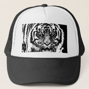 Schwarz-weiß Sumatran Borneo Tiger Eye Artwork Truckerkappe