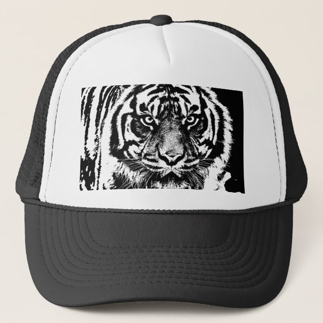 Schwarz-weiß Sumatran Borneo Tiger Eye Artwork Truckerkappe (Vorderseite)