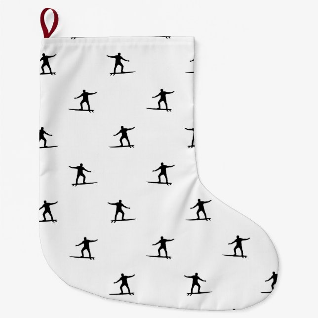 Schwarz-Weiß-Surfmotiv Grafik Großer Weihnachtsstrumpf (Vorderseite)