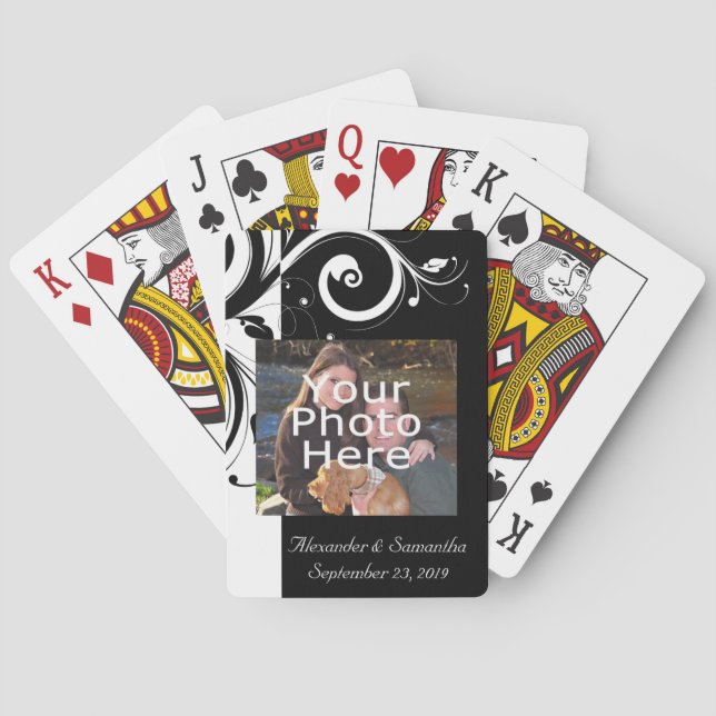 Schwarz-Weiß-Swirbel mit farbigem Foto Spielkarten (Rückseite)