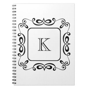 Schwarz-Weiß-Swirbel-Schwung-Initialen-Monogramm Notizblock