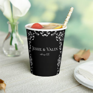 Schwarz-weiß Swirl Gothic Wedding Pappbecher