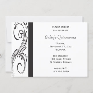 Schwarz-Weiß-Swirl Quinceañera Einladung