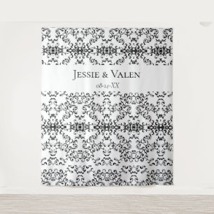 Schwarz-Weiß-Swirlen Gothic-Hochzeit Wandteppich