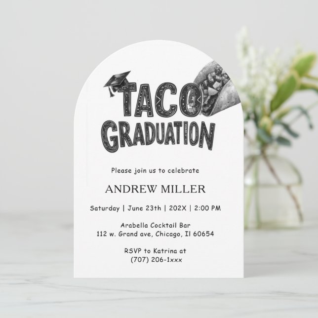 Schwarz-Weiß-Taco-Abschluss Einladung (Stehend Vorderseite)