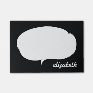 Schwarz-Weiß-Talk-Blase Personalisierter Name Post-it Klebezettel