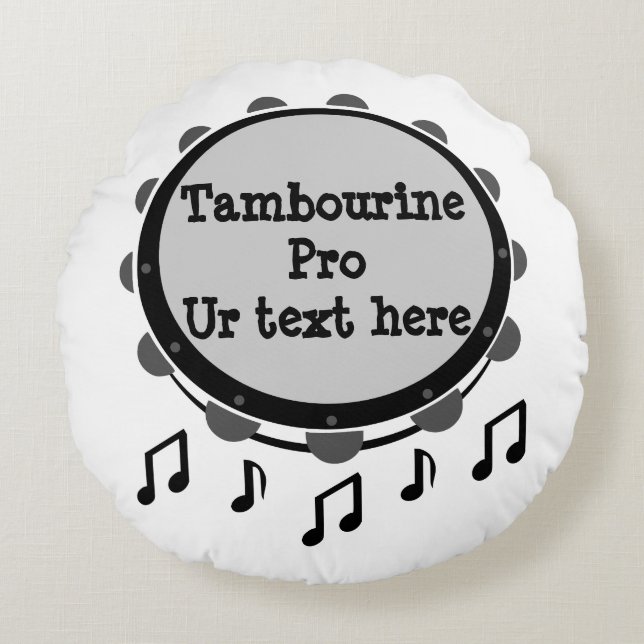 Schwarz-Weiß-Tambourine Rundes Kissen (Vorderseite)