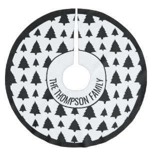 Schwarz-Weiß-Tannen-Weihnachtsbaum-Muster & Text Polyester Weihnachtsbaumdecke