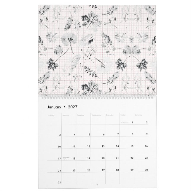 Schwarz-Weiß-Tapete mit schönem Blatt Kalender (Jan 2027)