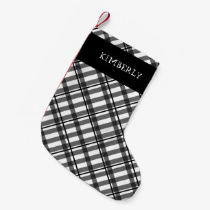 Schwarz Weiß Tartan Büffel Karo Name Benutzerdefin Kleiner Weihnachtsstrumpf