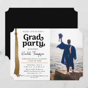 Schwarz-Weiß-Tassel Grad Party-Foto Einladung