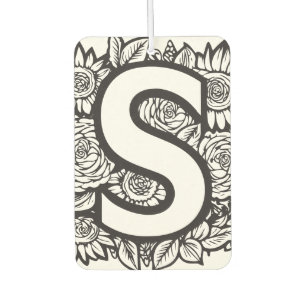 Schwarz-Weiß-Tätowierfarben-Blume Monogramm Autolufterfrischer