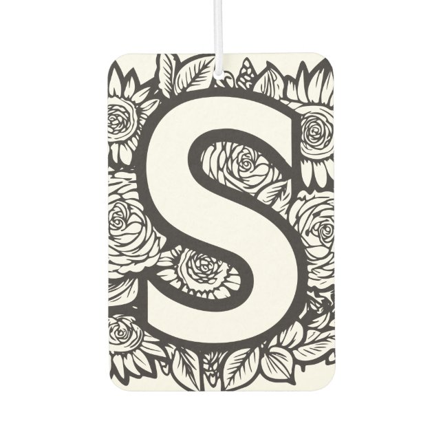 Schwarz-Weiß-Tätowierfarben-Blume Monogramm Autolufterfrischer (Vorderseite)