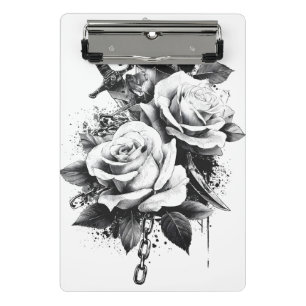Schwarz-Weiß-Tattoo-Art Design Mini Klemmbrett