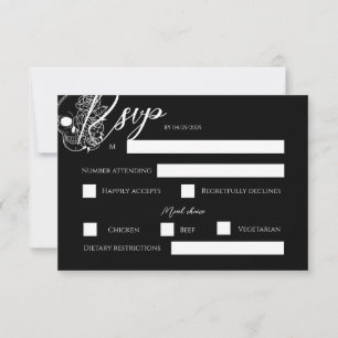 Schwarz-Weiß-Tattoo-Gotische-Hochzeits-RSVP-Karte RSVP Karte