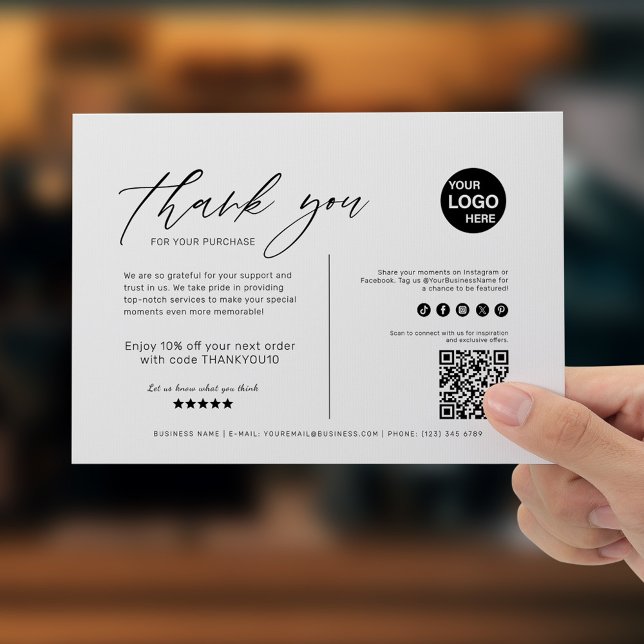 Schwarz-Weiß-Technik: Minimalistisches Geschäft Dankeskarte (Small Business Thank You Card)