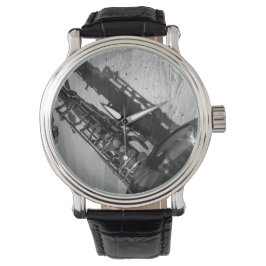 Schwarz-Weiß-Tenor-Saxophon Armbanduhr