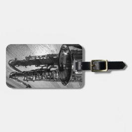 Schwarz-Weiß-Tenor-Saxophon individuell anpassbar Gepäckanhänger