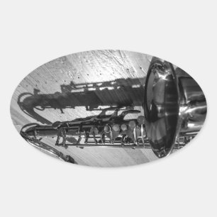 Schwarz-Weiß-Tenor-Saxophon Ovaler Aufkleber