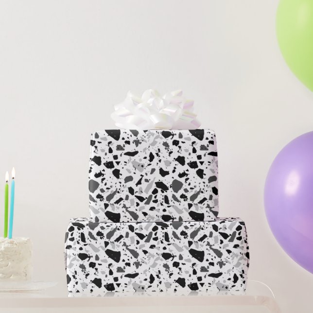 Schwarz-Weiß-Terrazzo Geschenkpapier (Partygeschenke)
