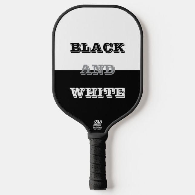 Schwarz-Weiß-Text und solide Farbgestaltung Pickleball Schläger (Vorderseite)