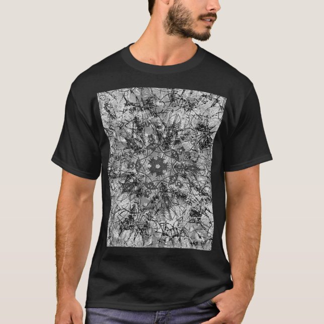 Schwarz-Weiß-Textur Mandala Ornamental Zeichnend T-Shirt (Vorderseite)